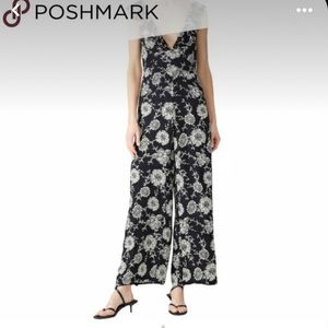 Cleobella Floral Black & Cream Ruffle shoulder Romper size L